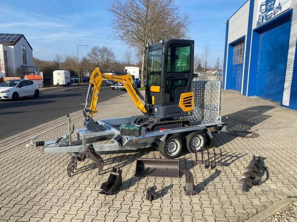 Berger Kraus BK950KS mini excavator on trailer, side view