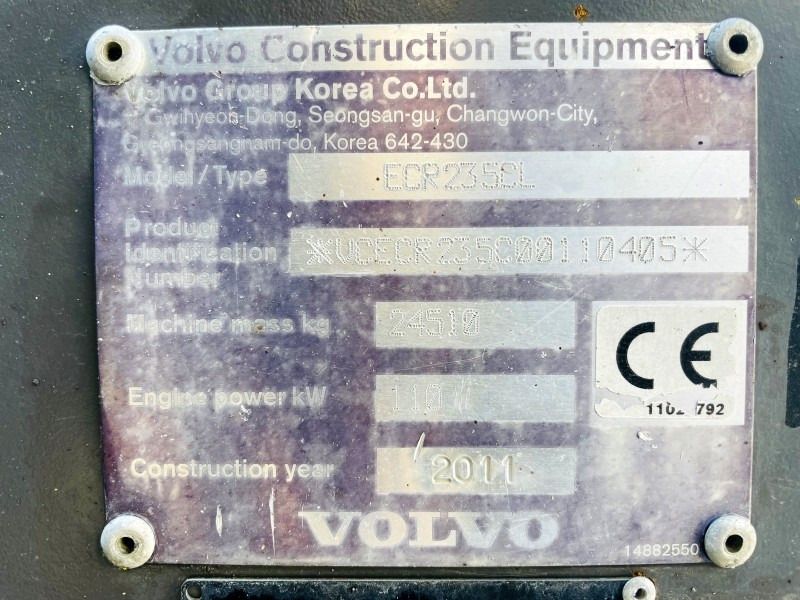 2011 Volvo ECR235CL identification plate