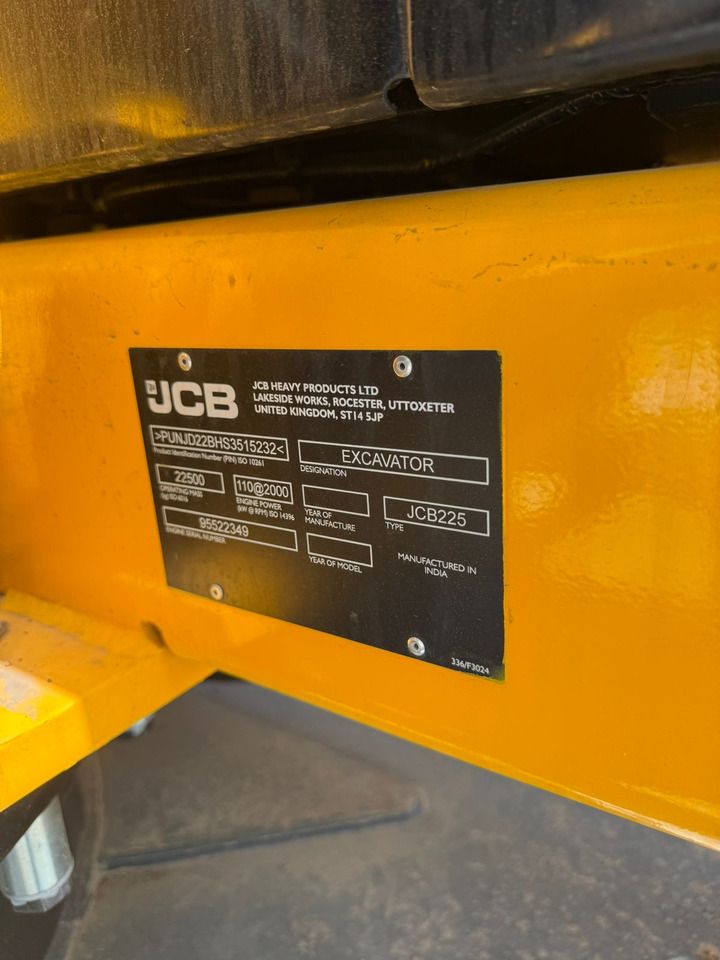 2025 JCB 225 crawler excavator identification plate 2025 JCB 225 crawler excavator identification plate
