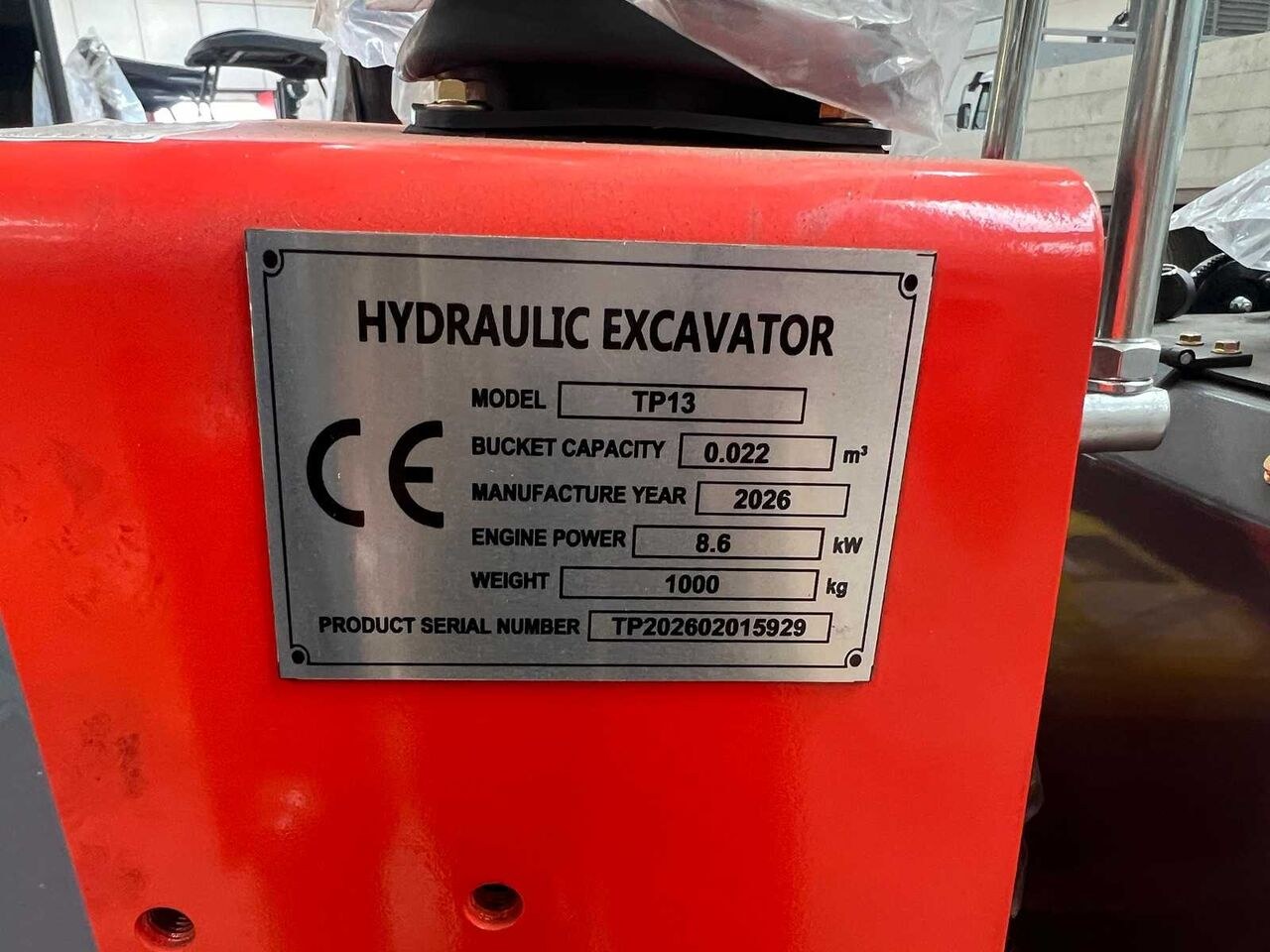 2026 SME TP13 mini excavator identification plate 2026 SME TP13 mini excavator identification plate