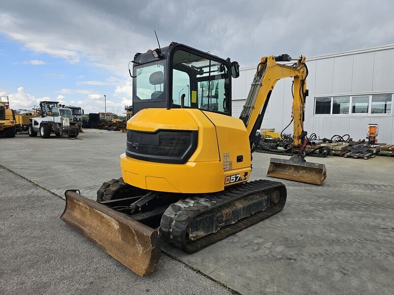 2017 JCB 57C-1 mini excavator, rear three-quarter view