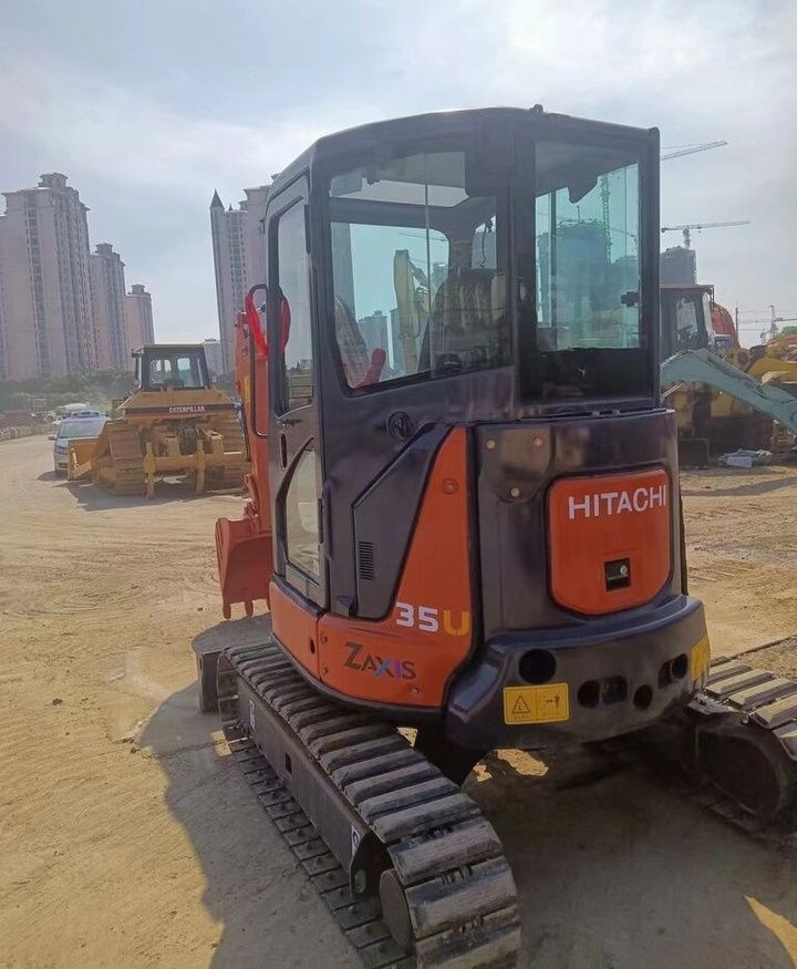 2019 Hitachi Zaxis 35U mini excavator, rear three-quarter view