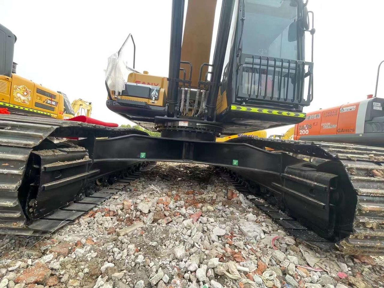 Sany SY235 crawler excavator, low-angle front view Sany SY235 crawler excavator, low-angle front view