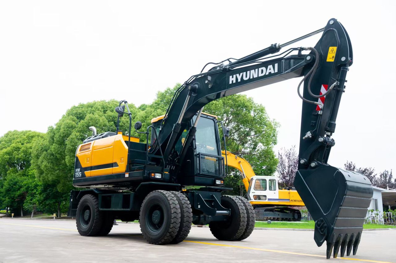 2026 Hyundai HW155 wheel excavator, front three-quarter view 2026 Hyundai HW155 wheel excavator, front three-quarter view