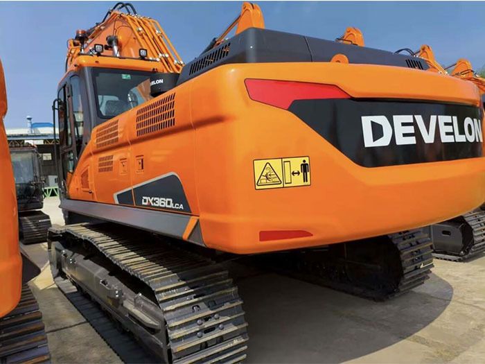 2026 Develon DX360LCA-7B crawler excavator, rear three-quarter view 2026 Develon DX360LCA-7B crawler excavator, rear three-quarter view