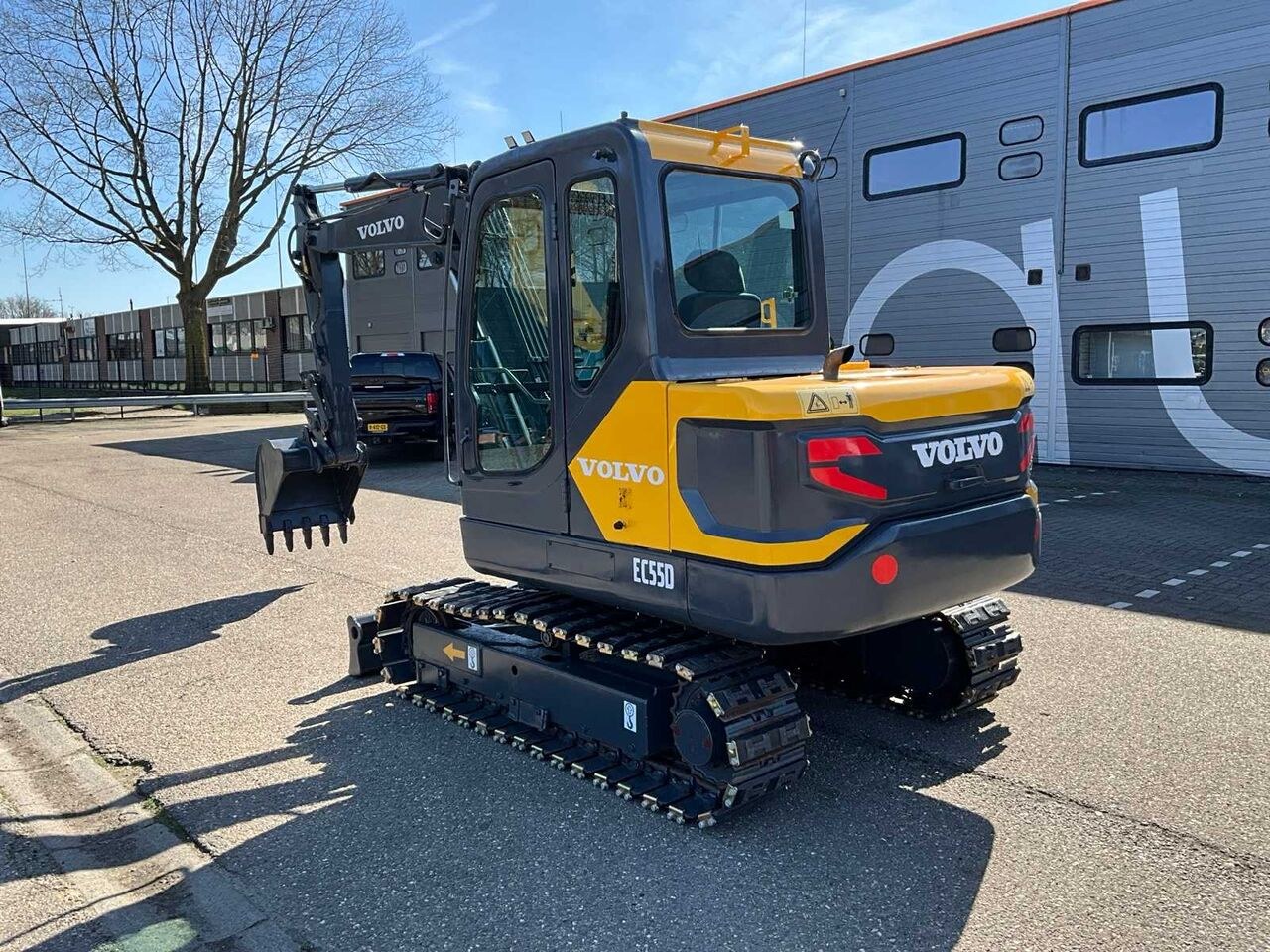 2017 Volvo EC55D mini excavator, rear three-quarter view