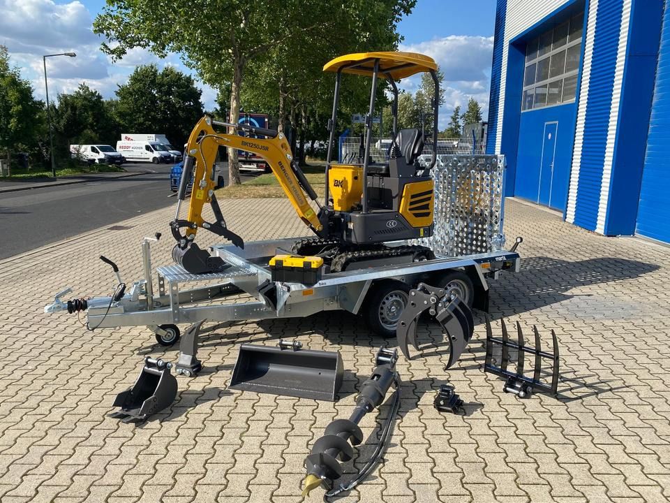 Berger Kraus BK1250JSR mini excavator on trailer with attachments Berger Kraus BK1250JSR mini excavator on trailer with attachments