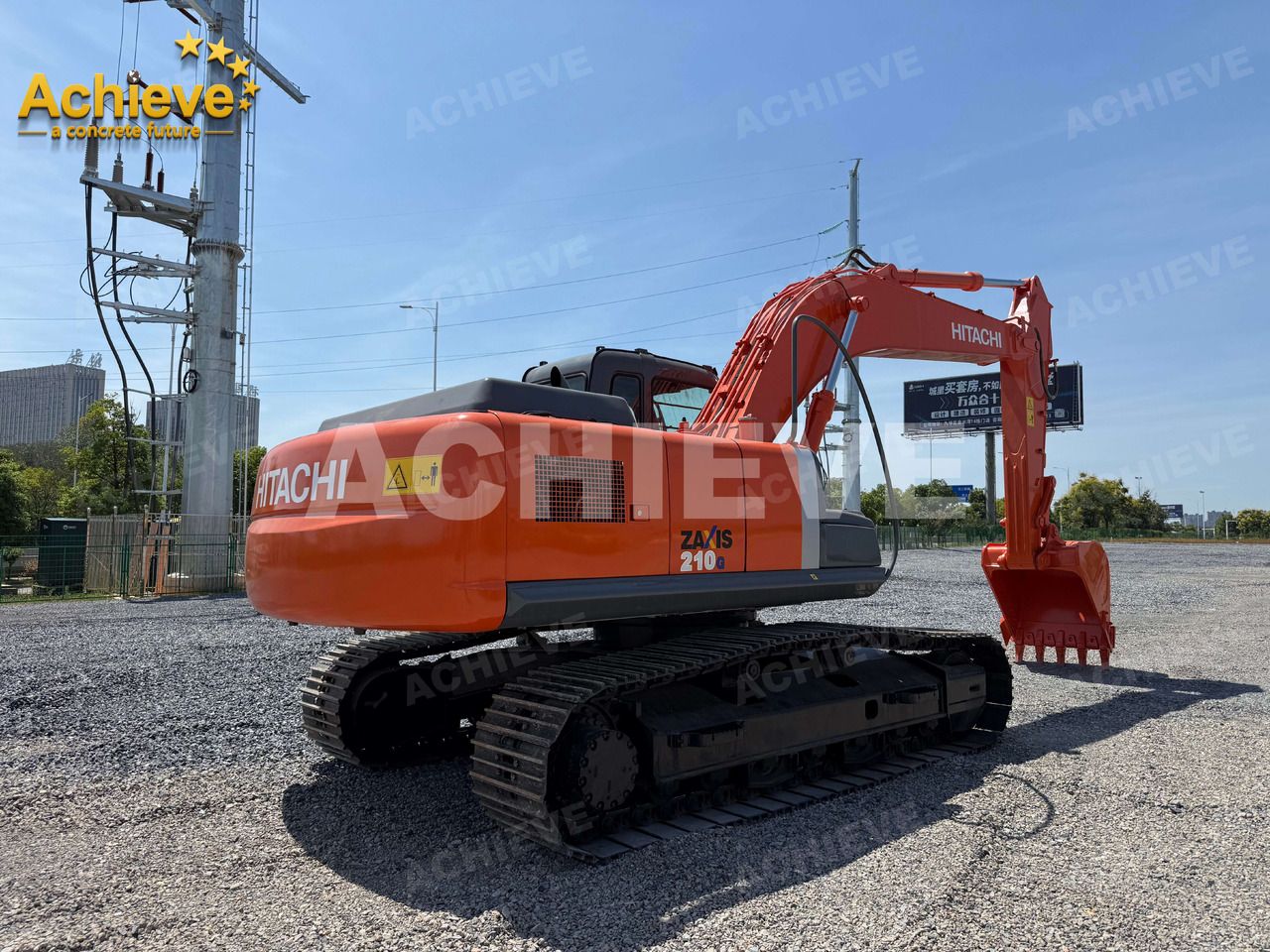 2025 Hitachi Zaxis 210 crawler excavator, rear three-quarter view 2025 Hitachi Zaxis 210 crawler excavator, rear three-quarter view
