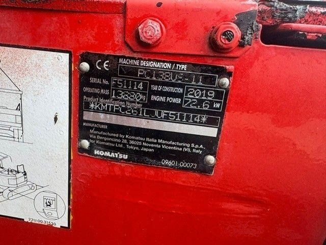 2019 Komatsu PC138US-11 identification plate 2019 Komatsu PC138US-11 identification plate