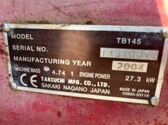 2004 Takeuchi TB145 identification plate