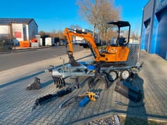 2026 Berger Kraus BK1500JS mini excavator on trailer with attachments