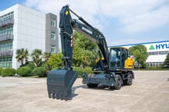 2026 Hyundai HW210 wheel excavator, front three-quarter view