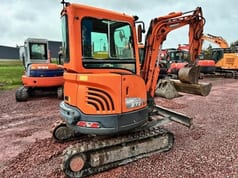 2013 Doosan DX27Z mini excavator, rear three-quarter view