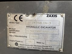 2008 Hitachi ZX350LCN-3 crawler excavator identification plate