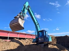 2016 Kobelco SK210 crawler excavator, side view with raised boom 2016 Kobelco SK210 crawler excavator, side view with raised boom