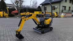 2019 Yanmar SV08– 1A(S) mini excavator, front three-quarter view