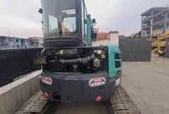 2015 Kobelco 55 mini excavator rear view with engine compartment open