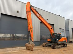 2022 Doosan DX225LC-7 crawler excavator, side view with long reach boom