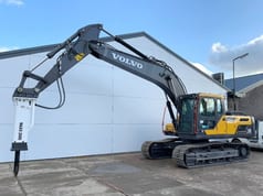 2025 Volvo EC220D crawler excavator with hydraulic hammer, side view
