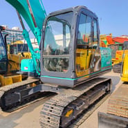 2018 Kobelco SK140LC-8 crawler excavator, front three-quarter view
