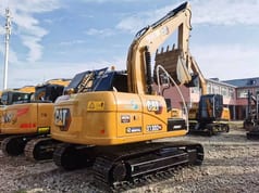 2023 Caterpillar 313D2 GC crawler excavator, rear three-quarter view 2023 Caterpillar 313D2 GC crawler excavator, rear three-quarter view