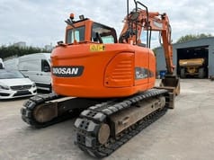 2014 Doosan DX140LCR-3 crawler excavator, rear three-quarter view