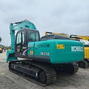 2019 Kobelco SK210 crawler excavator, rear three-quarter view 2019 Kobelco SK210 crawler excavator, rear three-quarter view