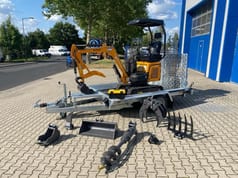 Berger Kraus BK1300JSR mini excavator on trailer with attachments Berger Kraus BK1300JSR mini excavator on trailer with attachments