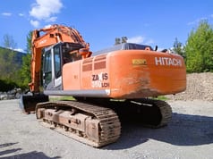 2011 Hitachi Zaxis 350LCN crawler excavator, rear three-quarter view