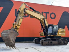 2022 Caterpillar 340 crawler excavator, side profile view