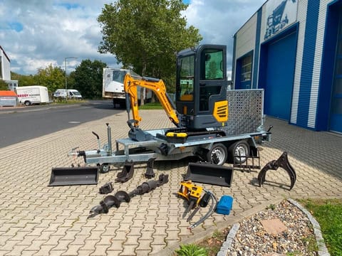Mini Bagger Minibagger BK1250KSR Inkl. 2-ACHS-TIEFLADER Und Zubehörpaket Groß *INKL.19% MWST*Schwenkarm*Verstellfahrw*Sofort!* Mini Bagger Minibagger BK1250KSR Inkl. 2-ACHS-TIEFLADER Und Zubehörpaket Groß *INKL.19% MWST*Schwenkarm*Verstellfahrw*Sofort!*