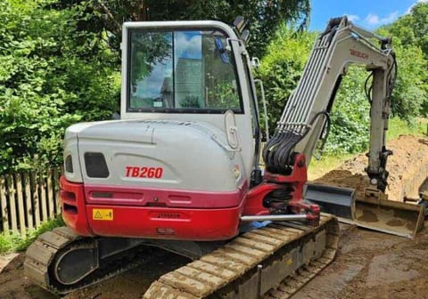 2018 Takeuchi TB260 mini excavator, rear three-quarter view 2018 Takeuchi TB260 mini excavator, rear three-quarter view