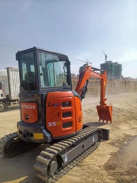 2022 Hitachi ZX35U-5A mini excavator, rear three-quarter view 2022 Hitachi ZX35U-5A mini excavator, rear three-quarter view