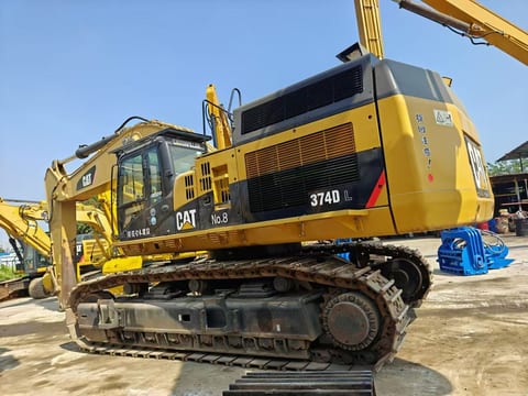 2019 Caterpillar 374DL crawler excavator, rear three-quarter view 2019 Caterpillar 374DL crawler excavator, rear three-quarter view