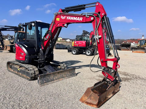 2023 Yanmar VIO50-6 mini excavator, front three-quarter view 2023 Yanmar VIO50-6 mini excavator, front three-quarter view