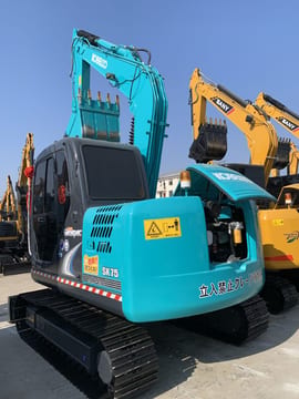 2024 Kobelco SK75 crawler excavator, rear three-quarter view 2024 Kobelco SK75 crawler excavator, rear three-quarter view