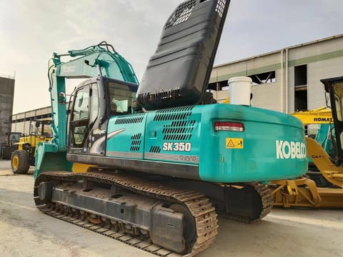 2018 Kobelco SK350 crawler excavator, rear three-quarter view 2018 Kobelco SK350 crawler excavator, rear three-quarter view