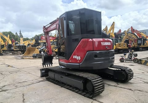 2025 Yanmar VIO85 mini excavator, rear three-quarter view 2025 Yanmar VIO85 mini excavator, rear three-quarter view