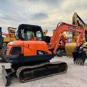 2020 Doosan DX60 crawler excavator, rear three-quarter view 2020 Doosan DX60 crawler excavator, rear three-quarter view
