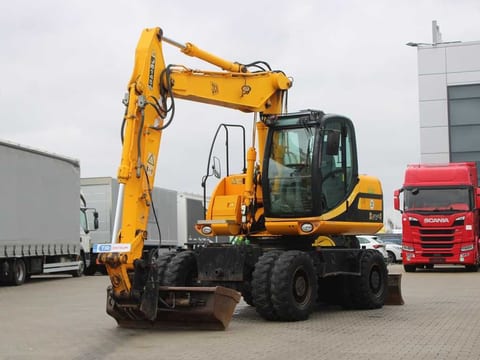 2015 JCB JS145W wheel excavator, front three-quarter view 2015 JCB JS145W wheel excavator, front three-quarter view