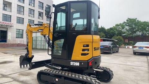 2020 Sany SY26U mini excavator, rear three-quarter view
