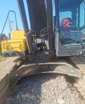 2019 Volvo EC290 crawler excavator, close-up of cab and boom base 2019 Volvo EC290 crawler excavator, close-up of cab and boom base