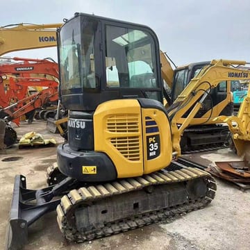 2021 Komatsu PC35MR mini excavator, rear three-quarter view 2021 Komatsu PC35MR mini excavator, rear three-quarter view