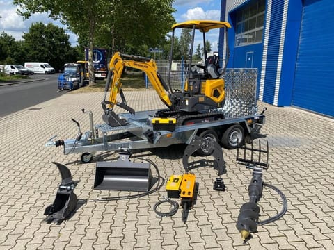 Berger Kraus BK1000JSR mini excavator on trailer with attachments Berger Kraus BK1000JSR mini excavator on trailer with attachments