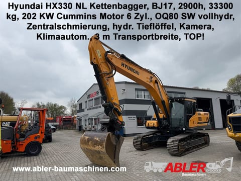 2017 Hyundai HX330 NL crawler excavator, front three-quarter view 2017 Hyundai HX330 NL crawler excavator, front three-quarter view