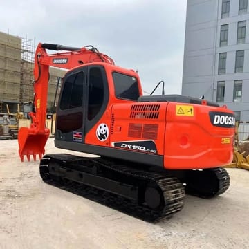 Doosan DX150LC-9C crawler excavator, rear three-quarter view Doosan DX150LC-9C crawler excavator, rear three-quarter view