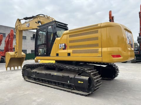2023 Caterpillar 345 excavator, rear three-quarter view 2023 Caterpillar 345 excavator, rear three-quarter view