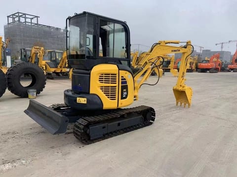 Komatsu PC35 MR mini excavator, rear three-quarter view Komatsu PC35 MR mini excavator, rear three-quarter view