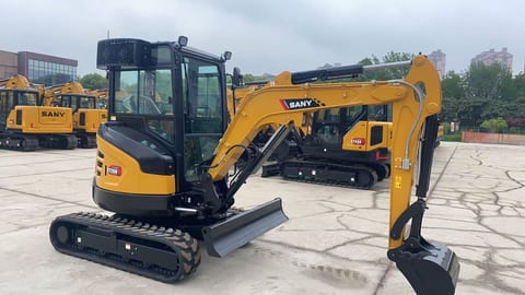 2025 Sany SY26U mini excavator, front three-quarter view