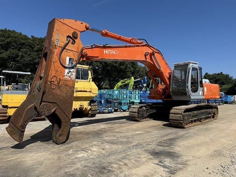 2000 Hitachi EX350LCK-5 crawler excavator with shear attachment, side view 2000 Hitachi EX350LCK-5 crawler excavator with shear attachment, side view